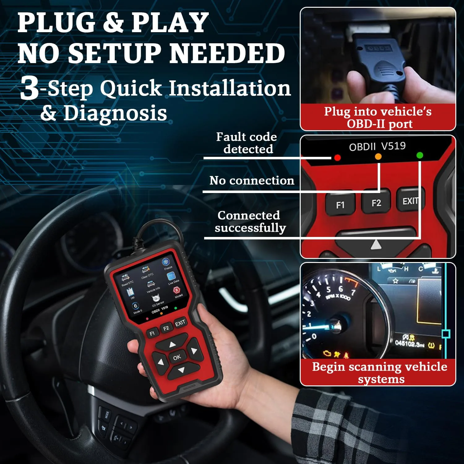 Branchement du scanner sur la prise OBD2 du véhicule